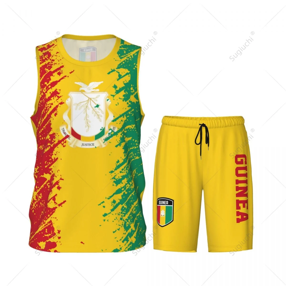 Conjunto de camiseta y pantalones de baloncesto para hombre, camiseta sin mangas, nombre personalizado, Nunber exclusivo, Bandera de Guinea, Team-up