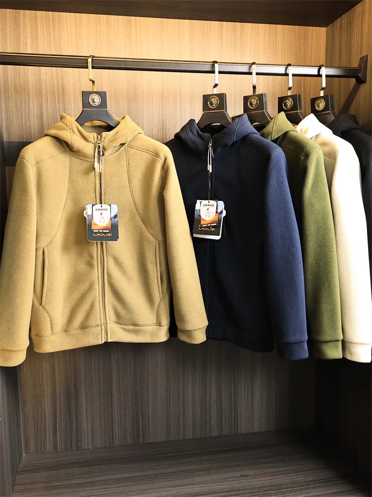 

Мужская высококачественная байковая куртка с капюшоном, антистатическая, двойная, теплая, осенне-зимняя, модная повседневная одежда, подставка на молнии...