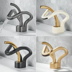 Tuqiu Gold Bathroom Faucet Black Basin Faucet Brass Creative Gray Bathrooom Sink Mixer Tap Hot & Cold Waterfall Basin Faucet