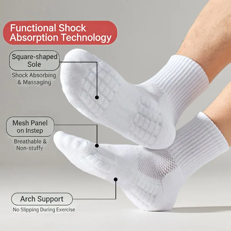 

1Pairs Basketball Socks Sports Running Towels Men's Socks Thickened Sole Pure Color Black White Couple Sports Cotton Socks