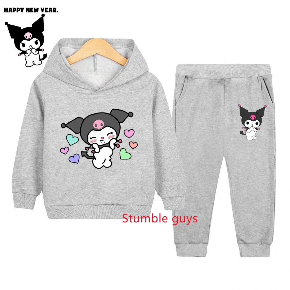 أطفال Kuromi الكرتون 2 قطعة مجموعة الخريف الدافئة أنيمي هوديي والسراويل البلوز أزياء ملابس الأطفال #4
