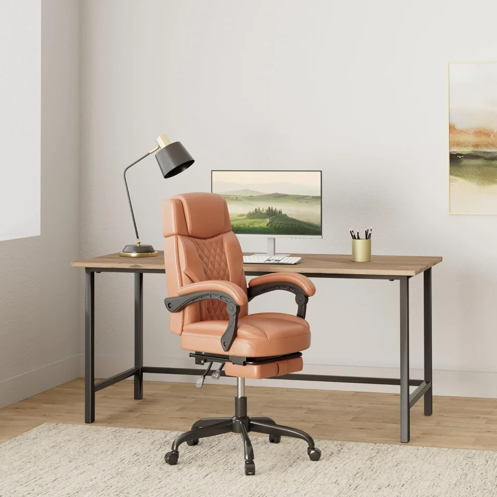 Office chair, ergonomic, office chair with footrest and lumbar support, reclining office chair with adjustable angle