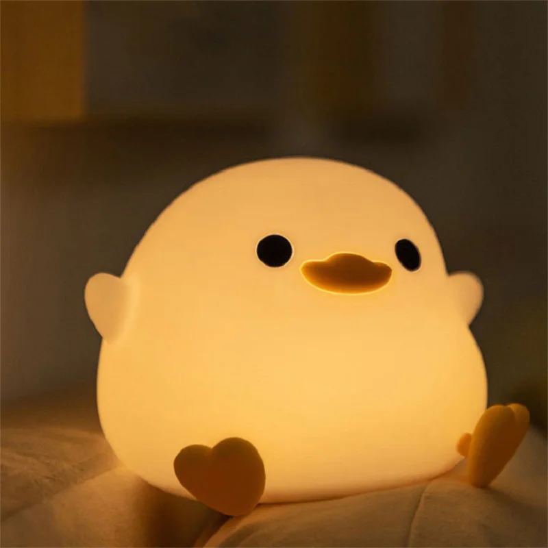 Cute Duck Night Lamp Cartoon Silicone Usb ricaricabile Sleeping Light Touch Sensor Timing camera da letto Mood Light Kid Gift bambini