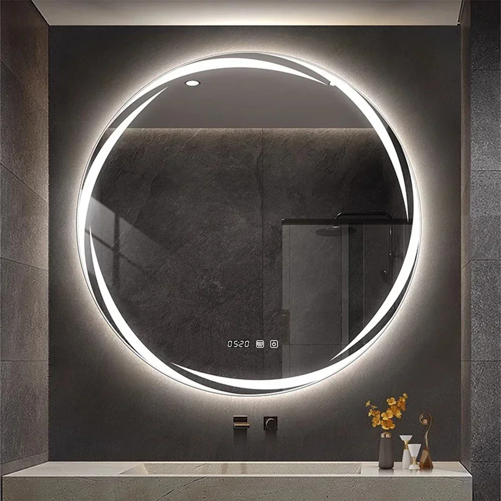 Sensing Time Display Round Adjustable for Bathroom for Hotel Sturdy Construction