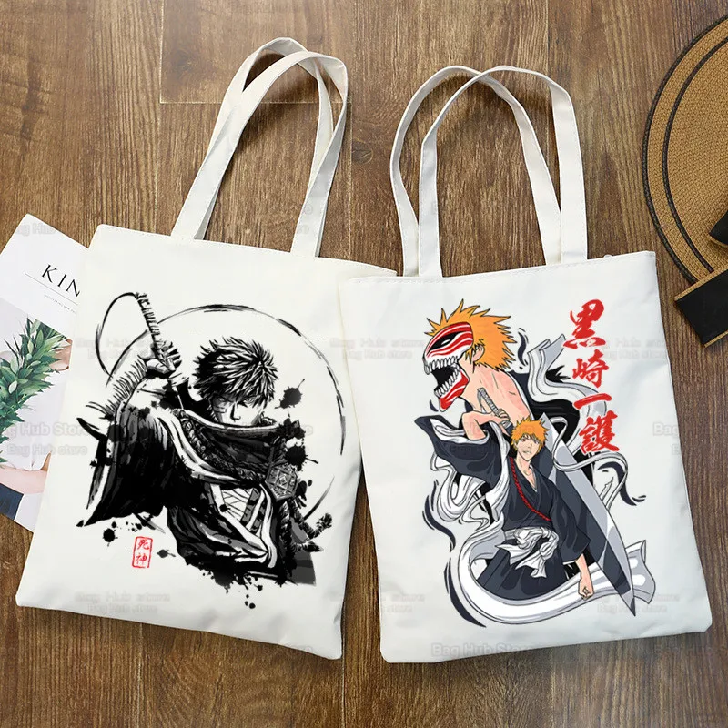 Bleach kurosaki ichigo sacola de compras mercearia shopper mangá anime japonês saco de juta sacola shoping reutilizável bolsa sacolas