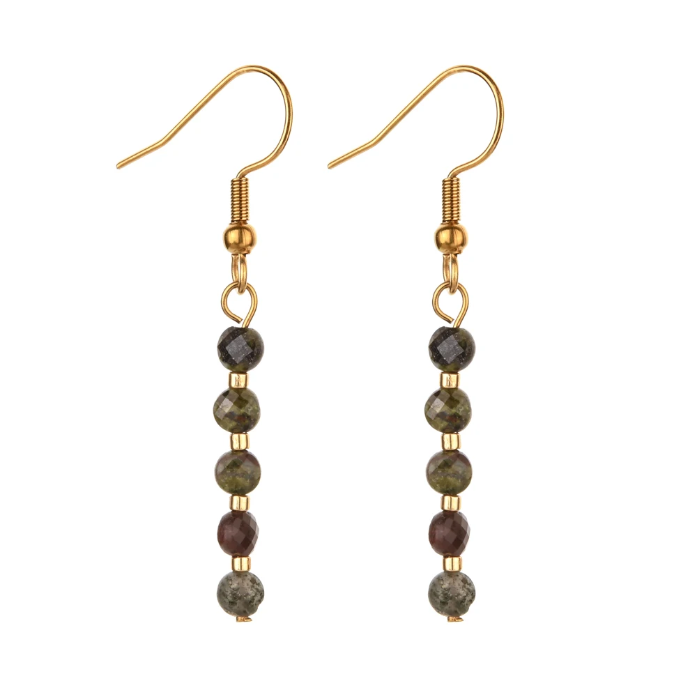 ZMZY Cute Minimalism Design Natural Stone Earrings for Women Vintage Colorful Hanging Dangle Boho Statement Gift