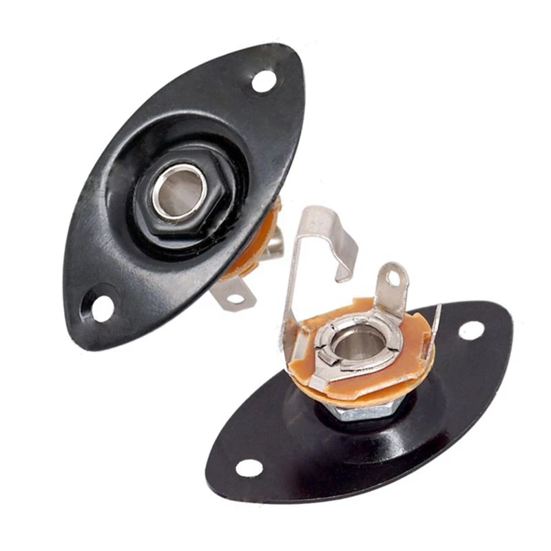 2 Pcs Accessories: 1 Pcs 30 BK Oval Indented Guitar Jack Plate + Socket & 1 Pcs Jazz Bass/Precision Bass String Guide