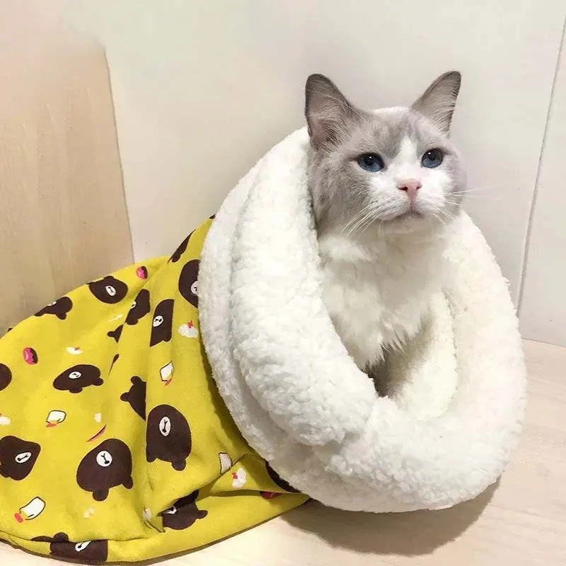 Winter Warm Cat Sleeping Bag Soft Cozy Pet Quilt Bed for Small Dogs Cats Thicken Semi Closed Kitten Puppy Nest Pet Supplies