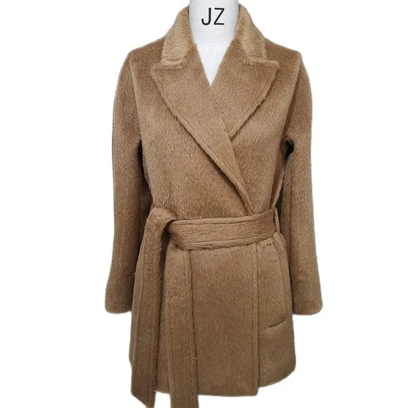 2023 High Quality Alpaca Wool Coat Women Winter New Camel Coat Mid Length Wool Coat Female Black Casual Fashion Warm Coat Commut