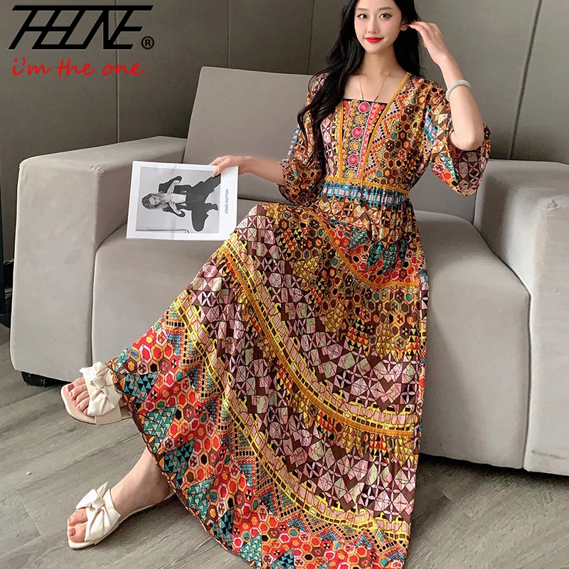 Women Indian Summer Dress Vintage Korean Style Boho Floral Casual Loose Holiday Cotton Long Elegant Dresses Vestidos Para Mujer