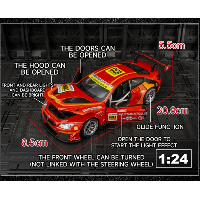 ألعاب ومركبات لعبة 1:24 من السبائك طراز سيارة M6 GT3 لسباقات السيارات الرياضية المعدنية المصغر قابلة للجمع للأولاد هدايا ألعاب الكريسماس