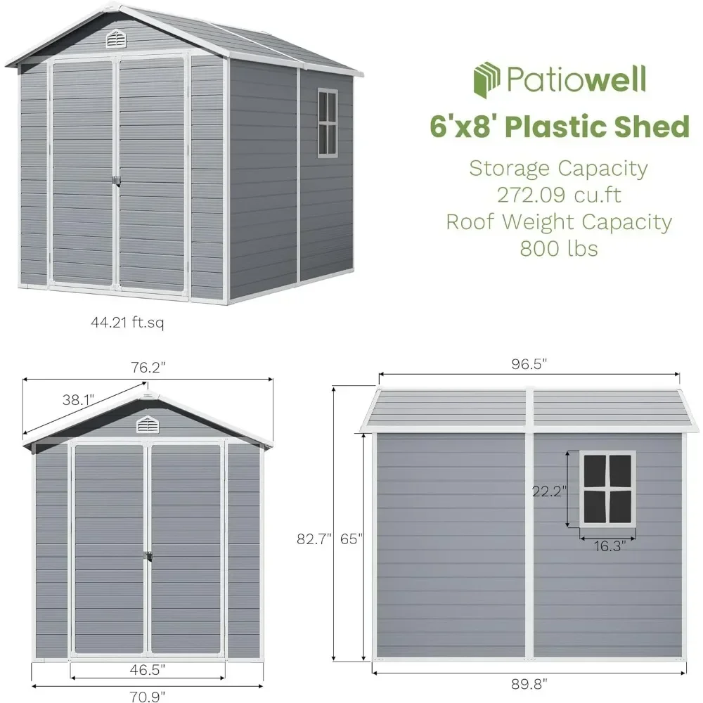 Plastic Outdoor Storage Shed with Floor, Perfect To Store Patio Furniture, Garden Tools Bike Accessories, Lawn Mower 6 X 8 FT