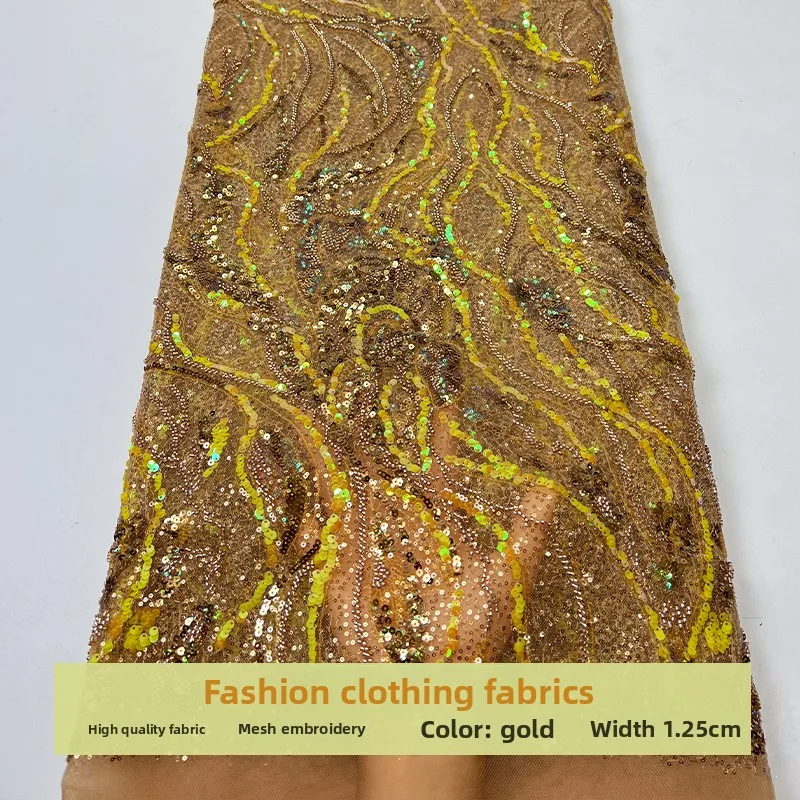 

Lace Mesh Bead Tube Embroidery Fabric for Sequins Wedding Dress Cheongsam Clothing Diy Cloth By The Yard Sewing Material
