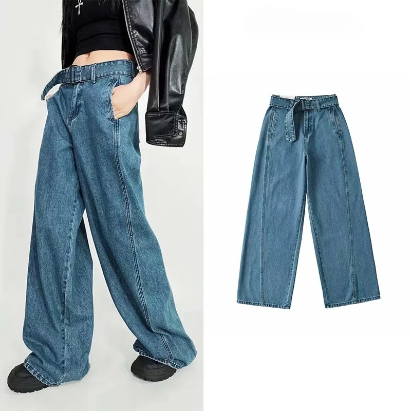 

TRAFZR Baggy Pants for Women Solid Jeans American Vintage Wide Pants Newjeans High Waisted Pants Ladies Fashion Woman Trousers