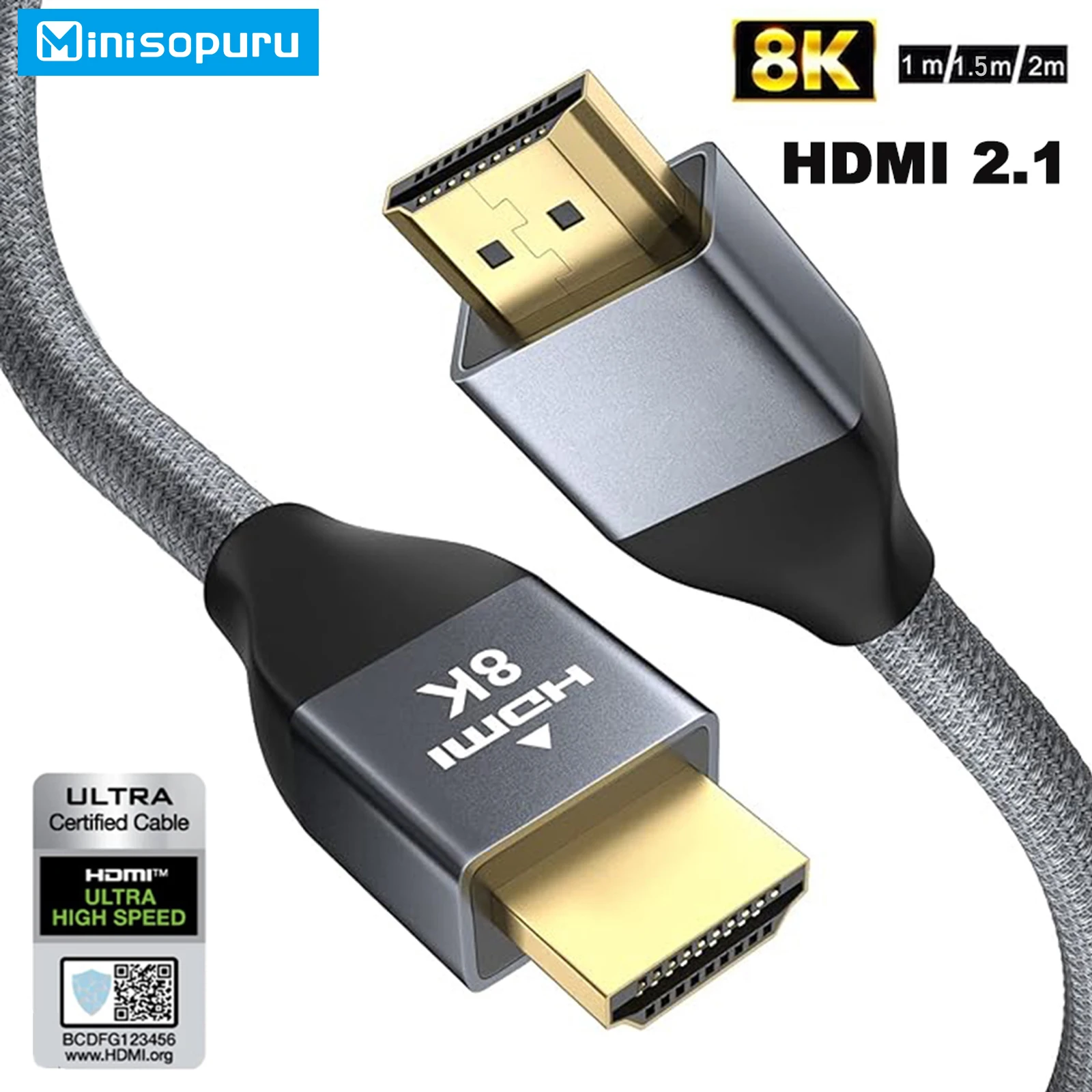 Cabo HDMI 2.1 para Projetor PC, Ultra Alta Velocidade, HDR Dinâmico, PS5, Xbox, 48Gbps, 8K @ 60Hz, 4K @ 120Hz