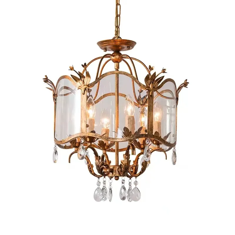 

French Retro Candle Crystal Pendant Lamp Bedroom Living Room Restaurant Kitchen Bar Led Chandelier Home Decor Lighting Fixture