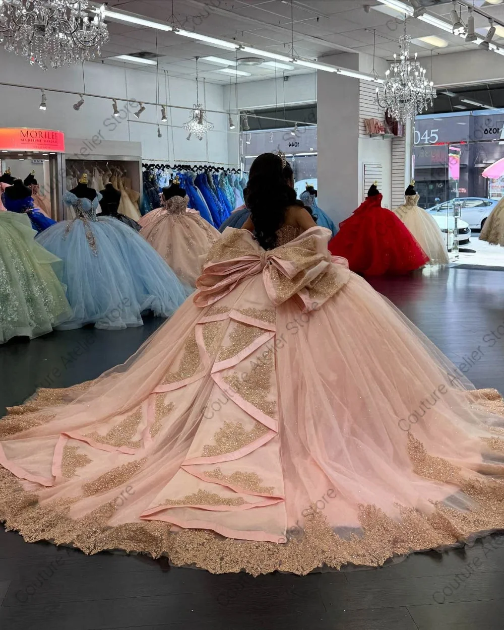Dream Pink Princess Quinceanera Dress With Gloves Lace Applique Ball Gown With Bow vestidos 15 años quinceañera Customized