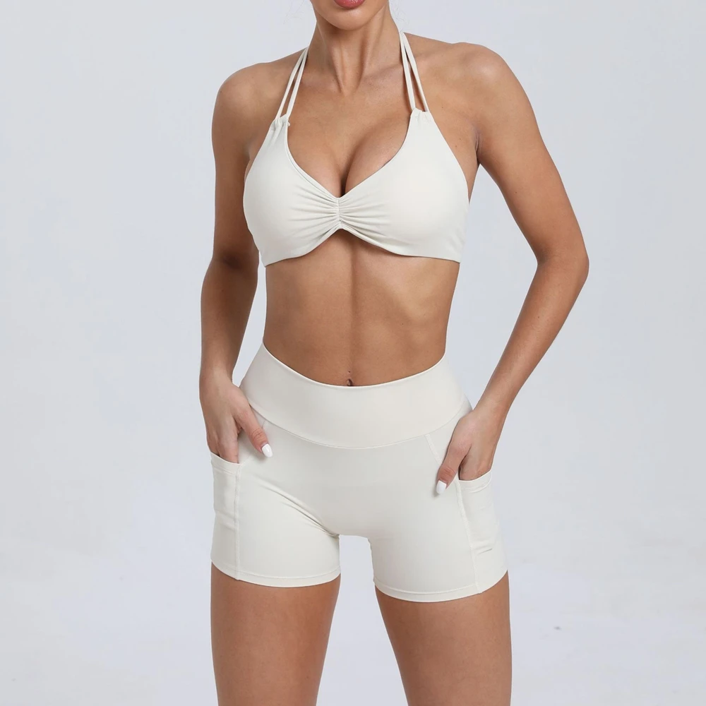 ملابس رياضية صيفية للنساء في صالة الألعاب الرياضية، بدلة رياضية مرفوعة للأعلى للياقة البدنية للنساء، ملابس اليوغا، ملابس نشطة، أسود وردي، بيج