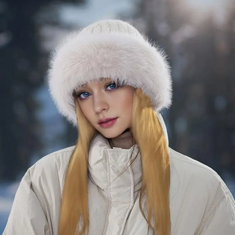 

New Fluffy Fur Fisherman Hat for Women Thicken Plush Ear Protection Cap Windproof Warm Winter Bucket Hat Lady Russian Hat
