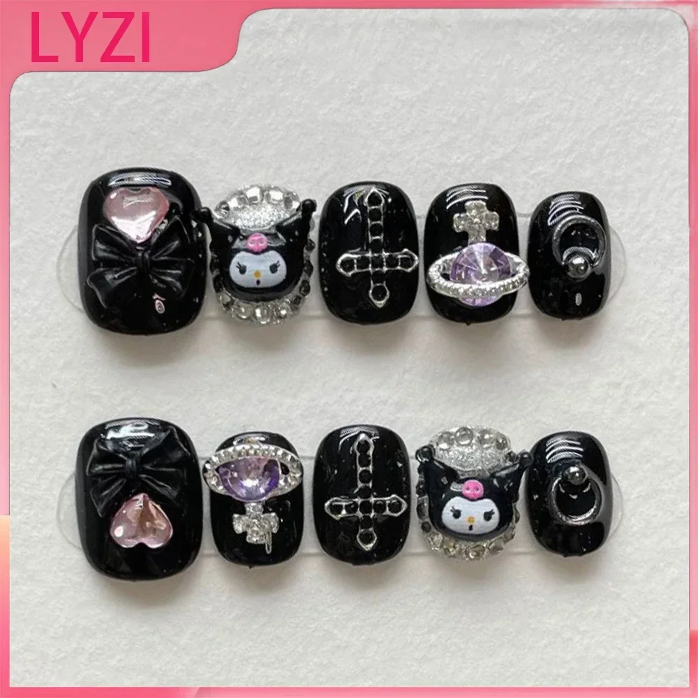 

Kawaii Cute Y2k Cute Kuromi Cartoon Pink Love Handwork Fingernail Girl Accessory Fake Nails Decoration Festivals Gift