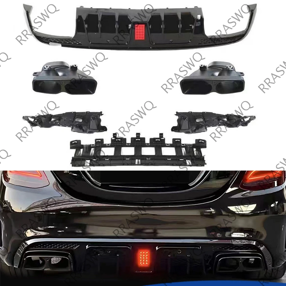 Für Mercedes-Benz C-Klasse W205 C63 C63S C43 AMG 2015-2022 2/4-Türer Limousine Hochwertiger ABS Auto-Heckdiffusor Lippe Schwarz