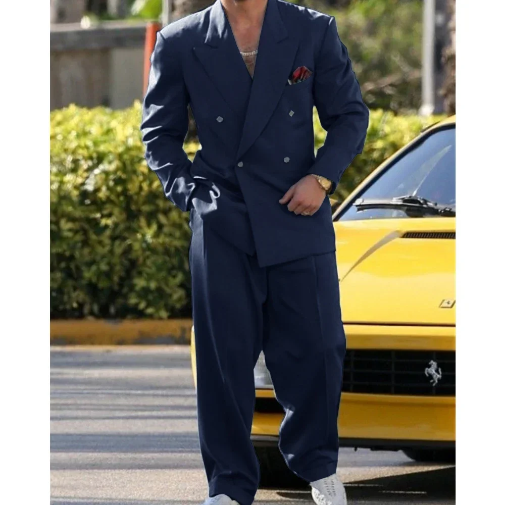 Trajes de doble botonadura con solapa de pico para hombre, traje informal de 2 piezas a la moda para fiesta, graduación, boda, Blazer con pantalones