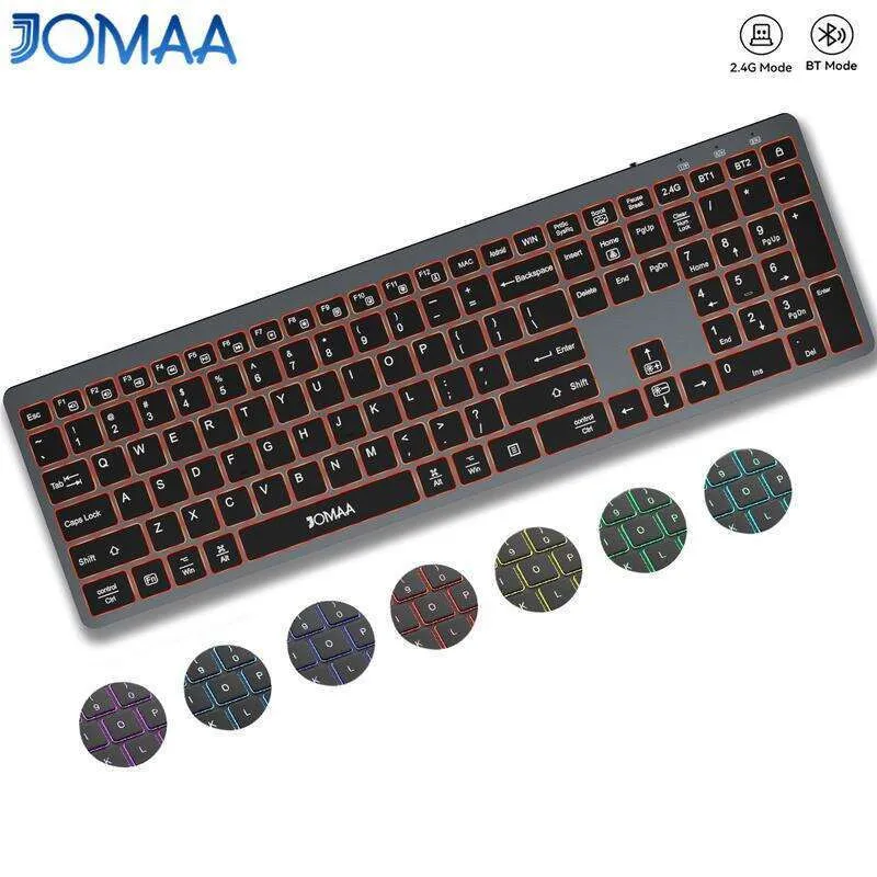 Jomaa Scissor keys Wireless Keyboard BacKlight LED Bluetooth & USB Keyboard for Windows Mac IOS Rechargeable Keyboard