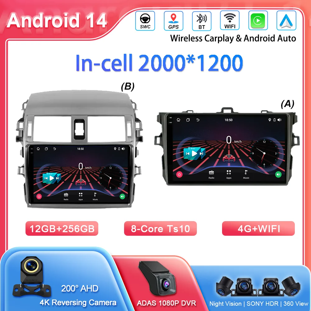 

Автомобильный Android 14 Carplay GPS-навигатор для Toyota Corolla 10 2006-2013 авто радио стерео мультимедийный видеоплеер без 2DIN DVD