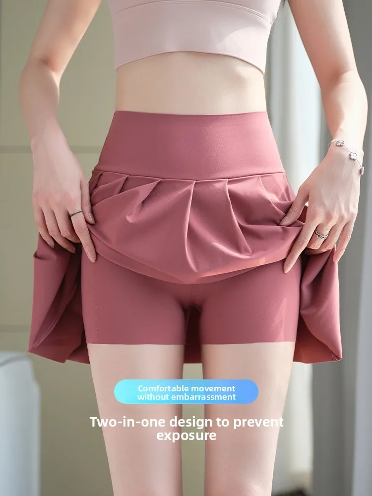 Cienka spódnica do jogi w kształcie litery A, nowa letnia spódnica sportowa do tenisa, ochrona przeciwsłoneczna, długość do kolan, wysoki stan, dwukolorowa, jednolita lub...