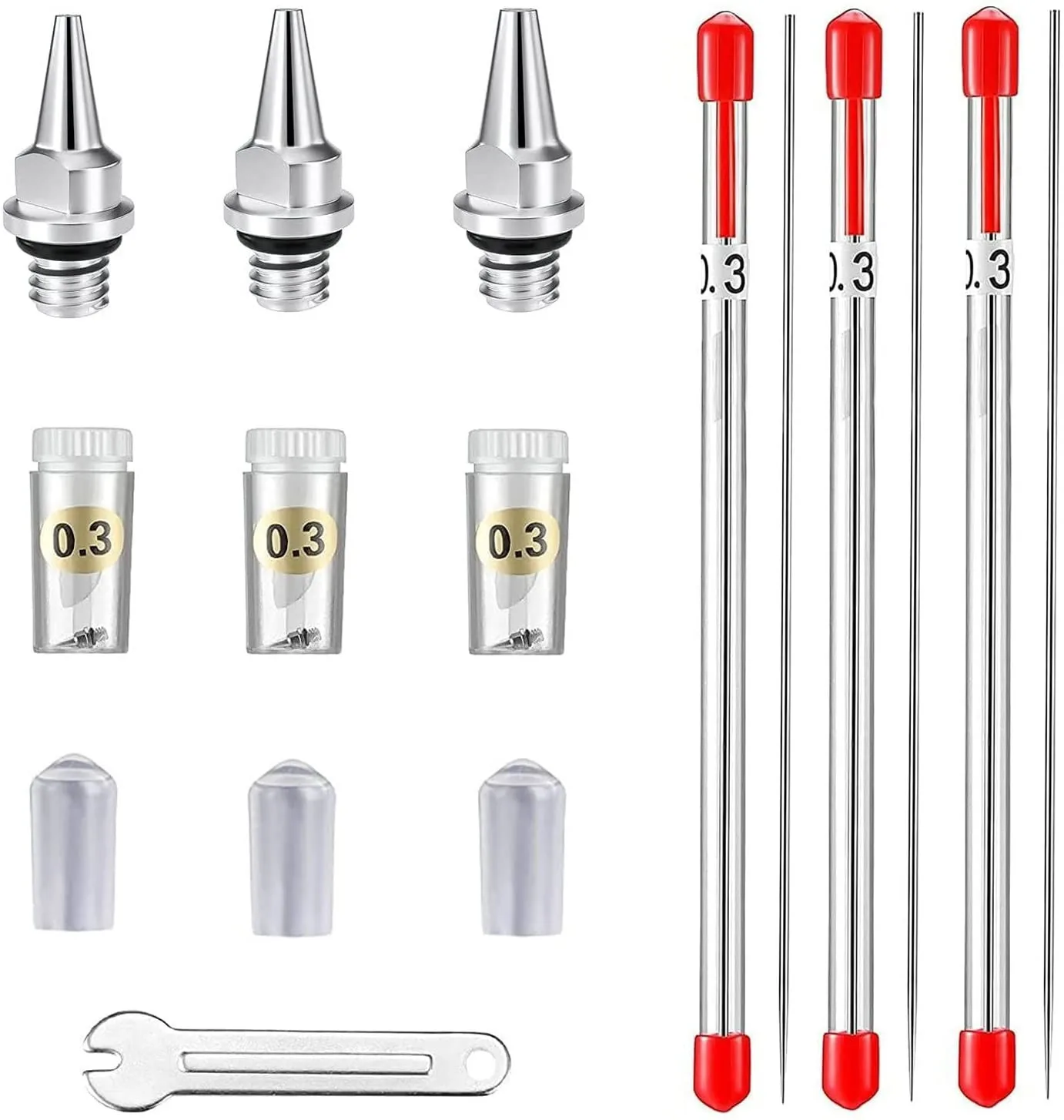 

JOYSTAR 10PCS Airbrush Spare Parts, 0.3mm Needle, Nozzle and Needle Protector for Airbrush