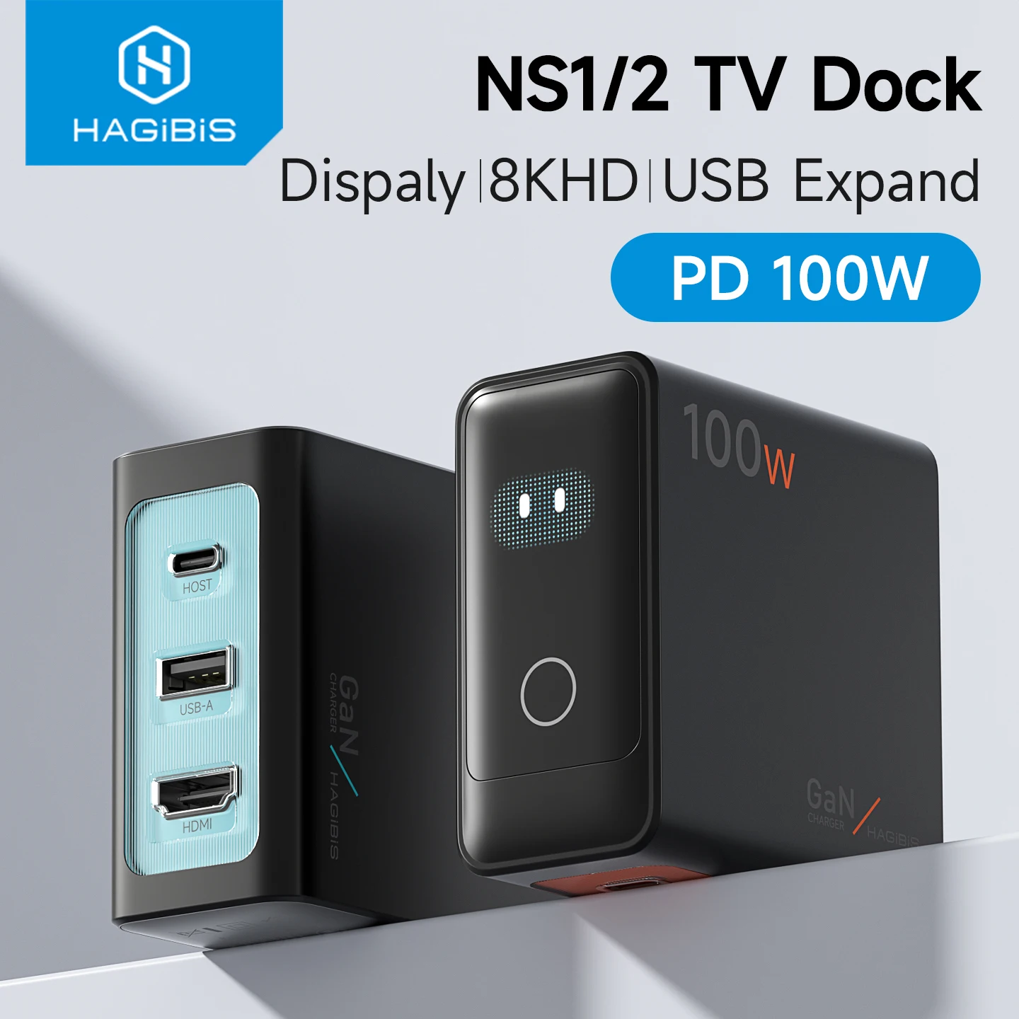 Hagibis 100W GaN Dock Charger with LED Display Portable TV Dock for Switch2 USB-C Docking Station for ROG Xbox Steamdeck Laptop