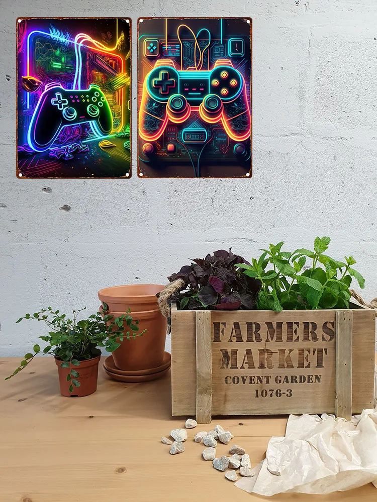 Neon Gaming Zone Metal Tin Signs Game Eat Sleep Food Painting Teens Bedroom Home Decor Men Cave Garage Plaques Wall Art Picture