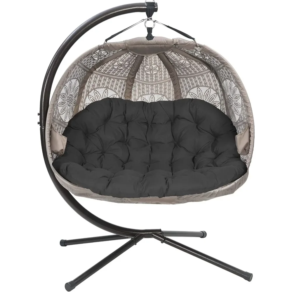 Hanging Pumpkin Patio Chair Stand and Cover, Dreamcatcher Black Cushion