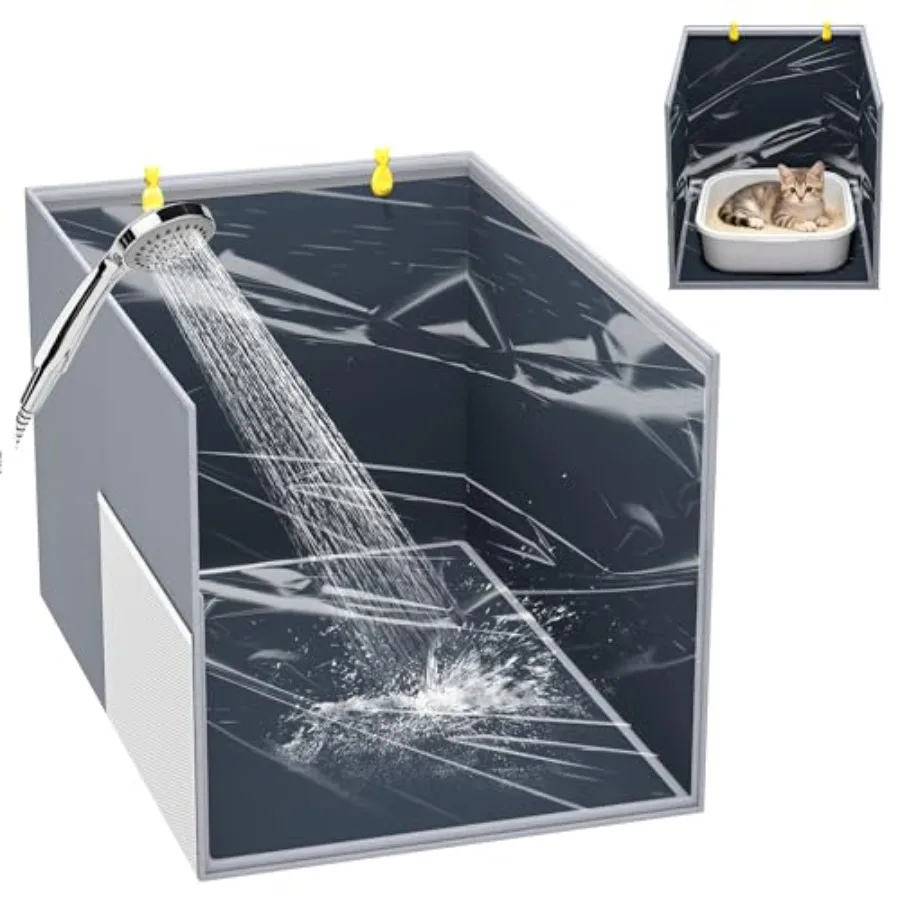 

Cat Litter Box Enclosure Splash Guard, High Side All-Inclusive Waterproof, Foldable Pet Litter Box Shield with 2 Hooks, Anti-Le