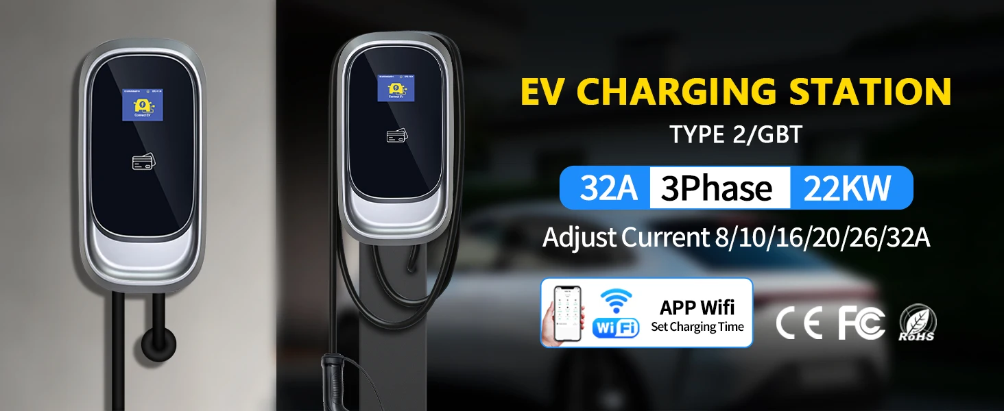 Kolanky EV-Ladestation 32 A 7,2 kW 22 kW 16 A 11 kW Typ 2 Wonderfree App-Set Ladezeit Heimladegerät Elektrofahrzeug Autos – Detail 4