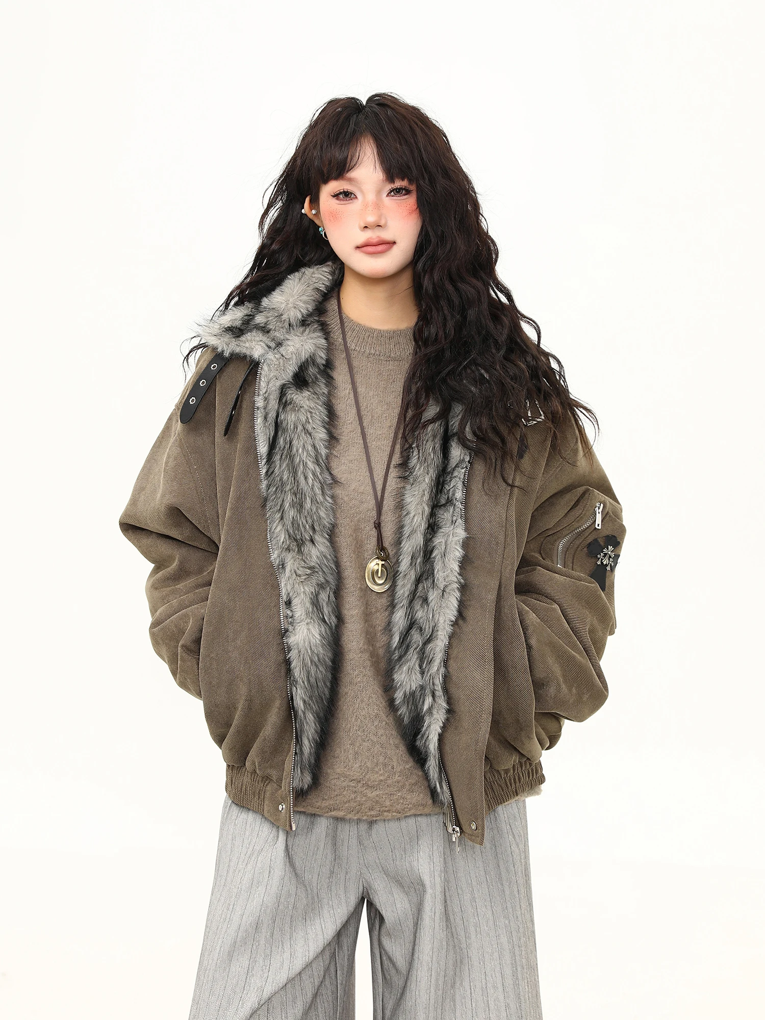 

Женское хлопковое джинто Wild Azi Thiened, модное брендовое зимнее пальто высокого класса, новая модель Street Sle Loos...