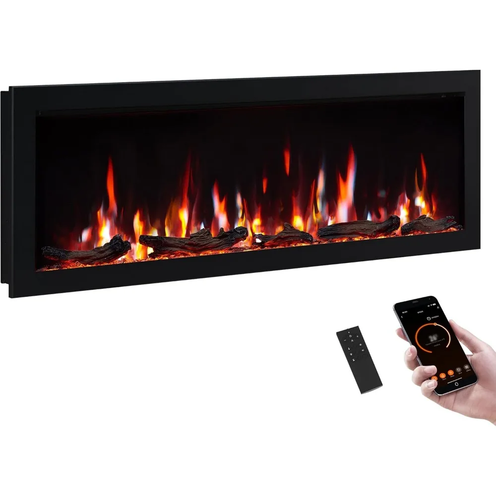 

Smart Linear Electric Fireplace - Clean Hidden Vent Design, Flame with 9 Colors, Recessed in-Wall or Wall-Mount or Free Standing