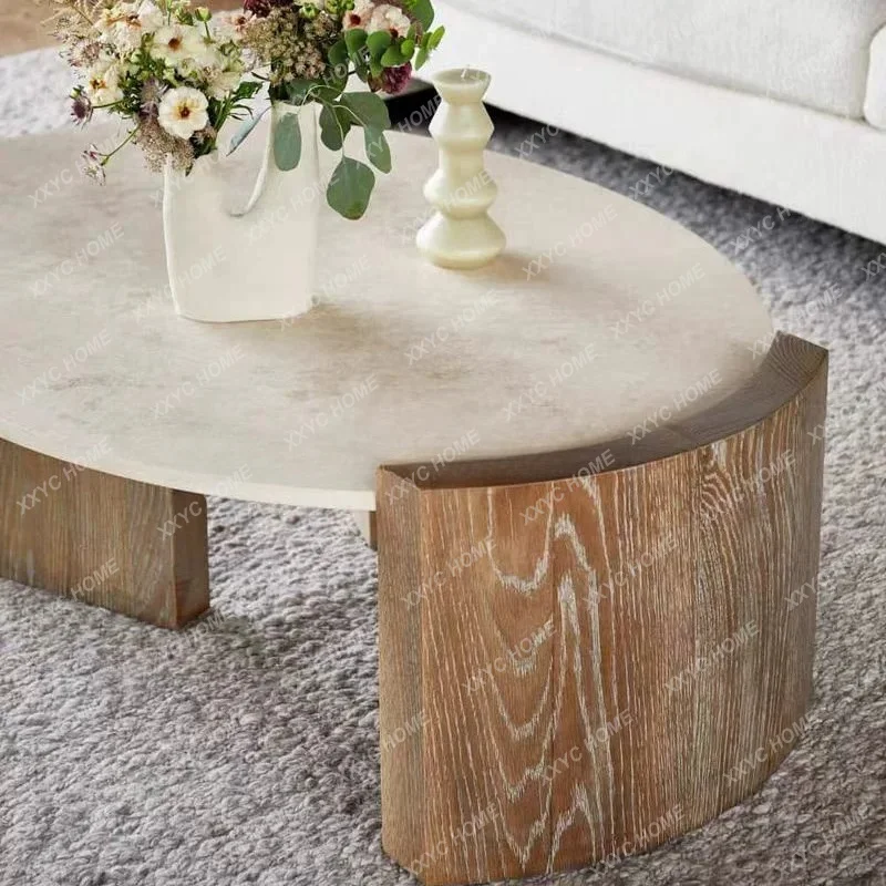 Coffee Table Living Room Small Apartment Luxury Round Retro Solid Wood Minimalist Mid Century Coffee Tabl