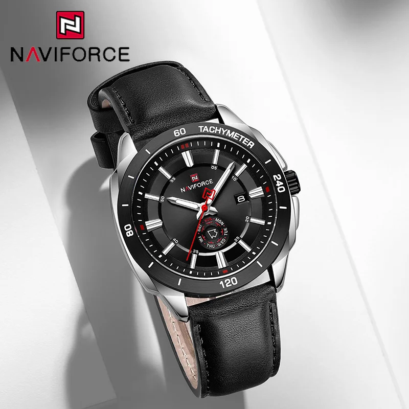 NAVIFORCE New Watches For Man Quartz Movement Date Waterproof Leather Strap Male Casual Fashion Daily Wear Business Man's Clocks
