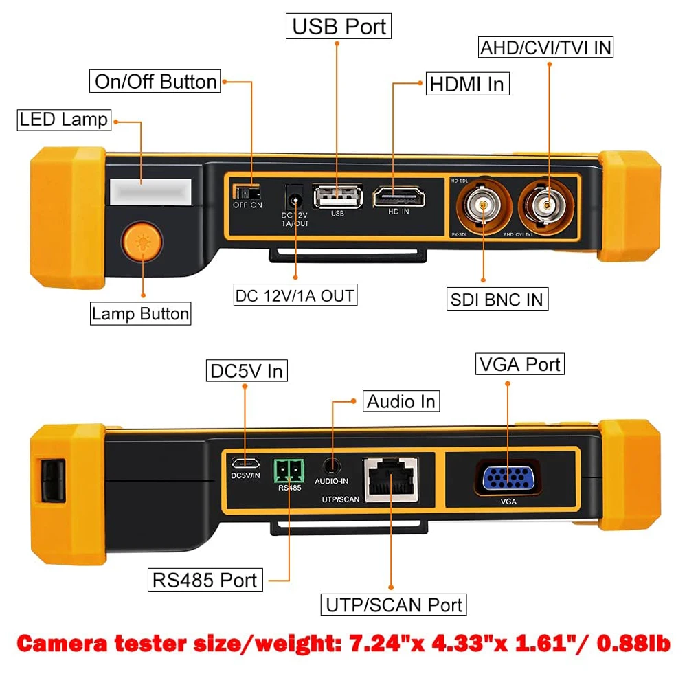 Imagem -05 - Elecpow Professional Câmera Tester Monitor Saída Analógica Utp Cabo Tester Hd3200plus 4k 8mp Cvi Tvi Ahd Sdi Cvbs