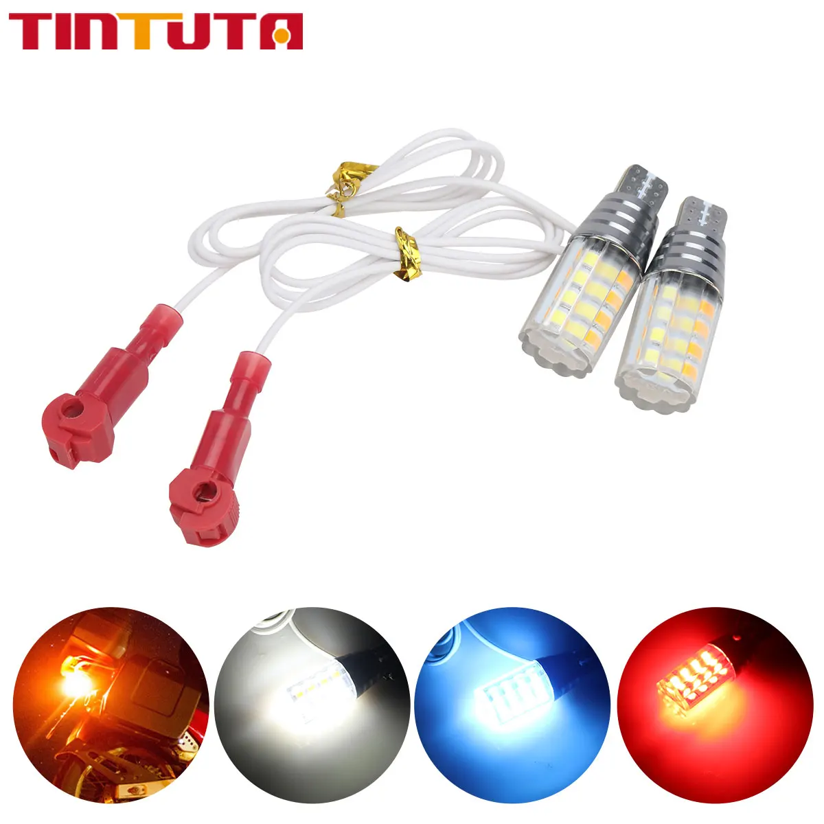 

2pcs T15 W16W LED Motorcycle Turn Signal Dual Color Motor Spotlight Daytime Running Light 48SMD 3014 Chip 12V Car Accessories