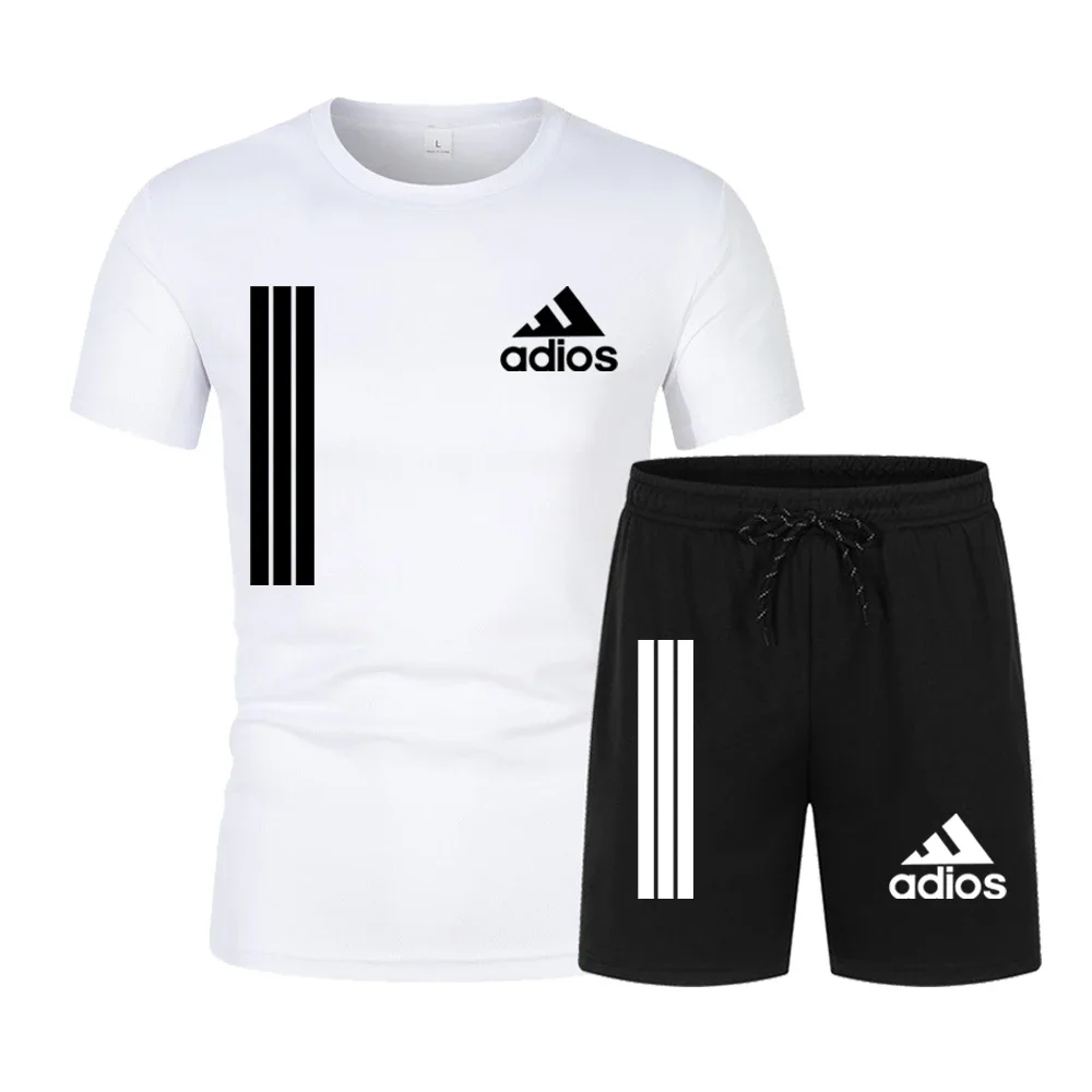 2024 New Men\'s Fitness Fashion Set Men\'s casual sportswear set Quick drying sportswear Short sleeved T-shirt+shorts 2-piece set