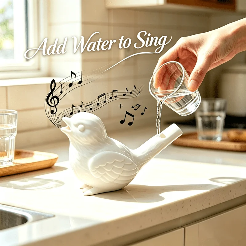 Stress-relief meets melody! Just add water for a clear bird song. Perfect desk decor to calm your mind and brighten your day.