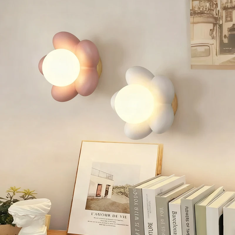 Flower Wall Light Cream Style  Bedroom Bedside Lamp Modern Simple Kids Room Light Background Wall Decorative Light