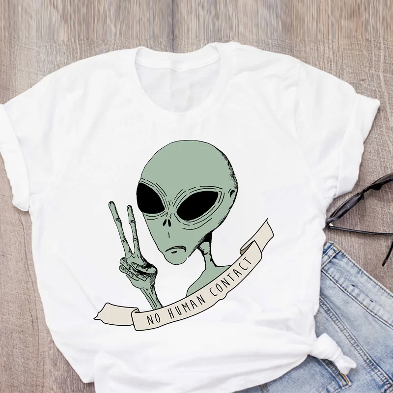 T-shirt Streetwear divertente da donna magliette bianche carine abbigliamento femminile magliette grafiche aliene stampa cartone animato Y2k vestiti T-shirt da donna
