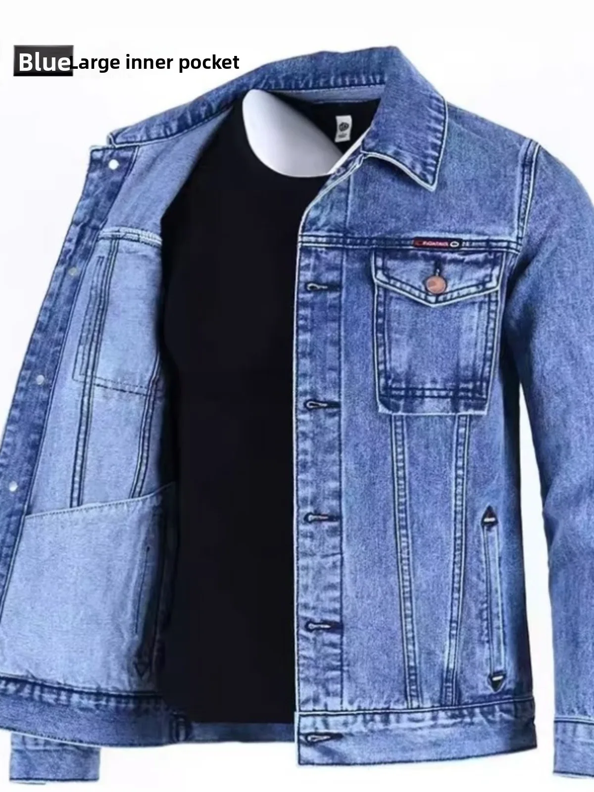 

Trendy Casual Men's Denim Workwear Jacket Spring Autumn New Style Classic Collar Long Sleeve Standard Fit Outerwear Coat
