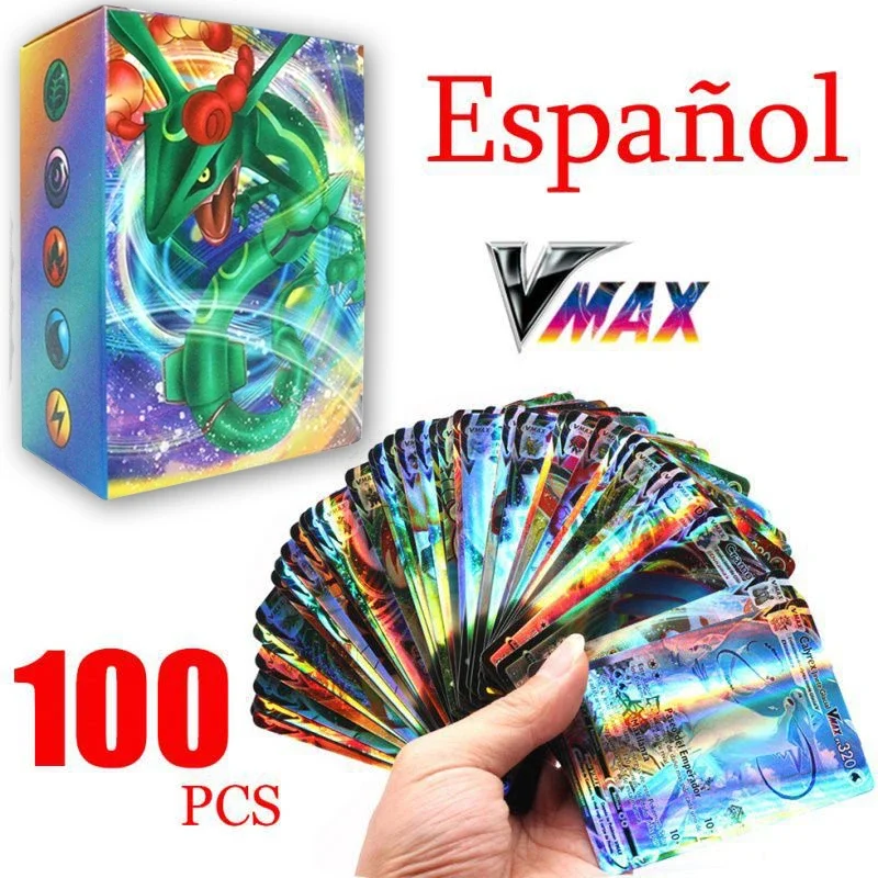 New Spanish Version Pokemon Cards Flash Card GX VMAX Hologram Game Battle Gold Silver Black Children\'s Collectible Card Toy Gift