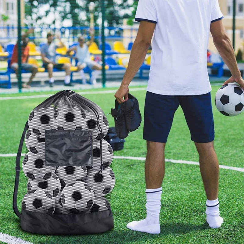 1PC Basketball Storage Bag With Zipper Pocket Volleyball Football Net Pack Mesh Soccer Ball Bag Extra Large Drawstring Gym Bags