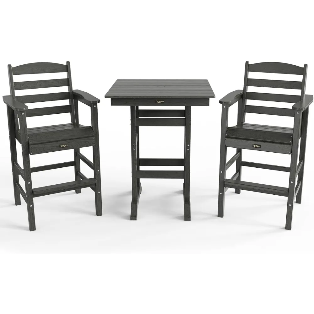 

3-Pieces Adirondack Outdoor Bar Table and Chairs Set, Poly Lumber All Weather Patio Bar Set Bar Height Table and Chairs for Bal