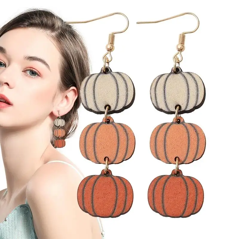 Pumpkin Dangle Earrings Stylish Wooden Ear Pendant Colorful Ear Dangler for Women Halloween Women Jewelry for Pub Wedding Prom